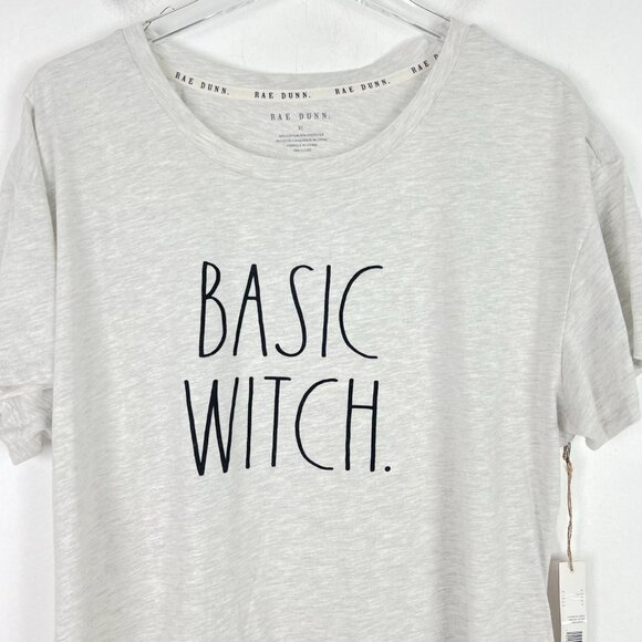 NWT Rae Dunn Basic Witch Short Sleeve T-Shirt Tee Halloween Gray Size XL NEW - Picture 2 of 9